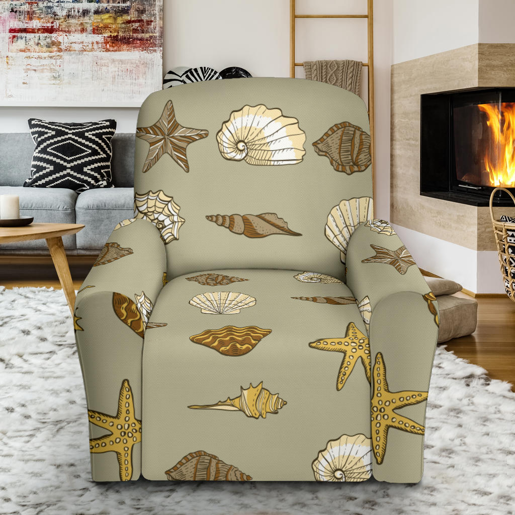 Seashell Beach Print Design LKS303 Recliner Slipcover with Pocket
