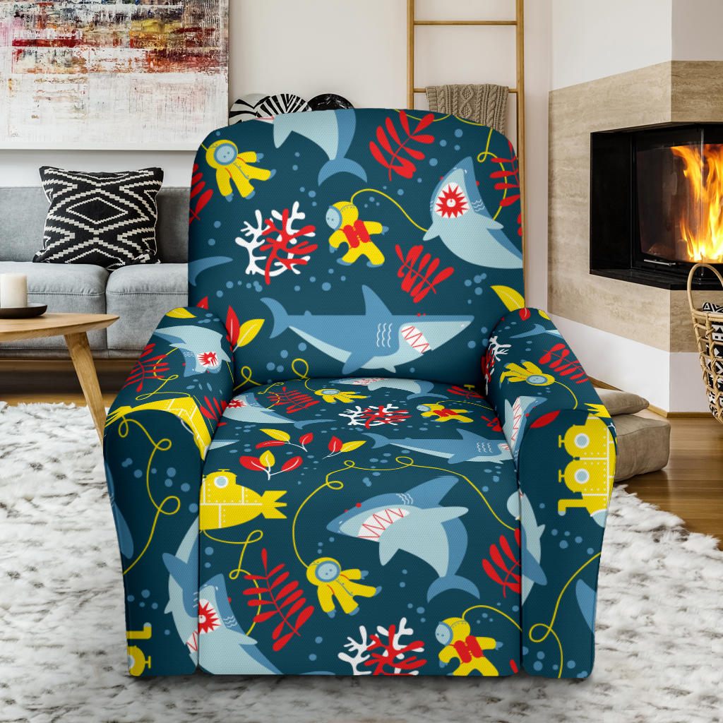 Scuba With Sharks Print Design LKS303 Recliner Slipcover with Pocket