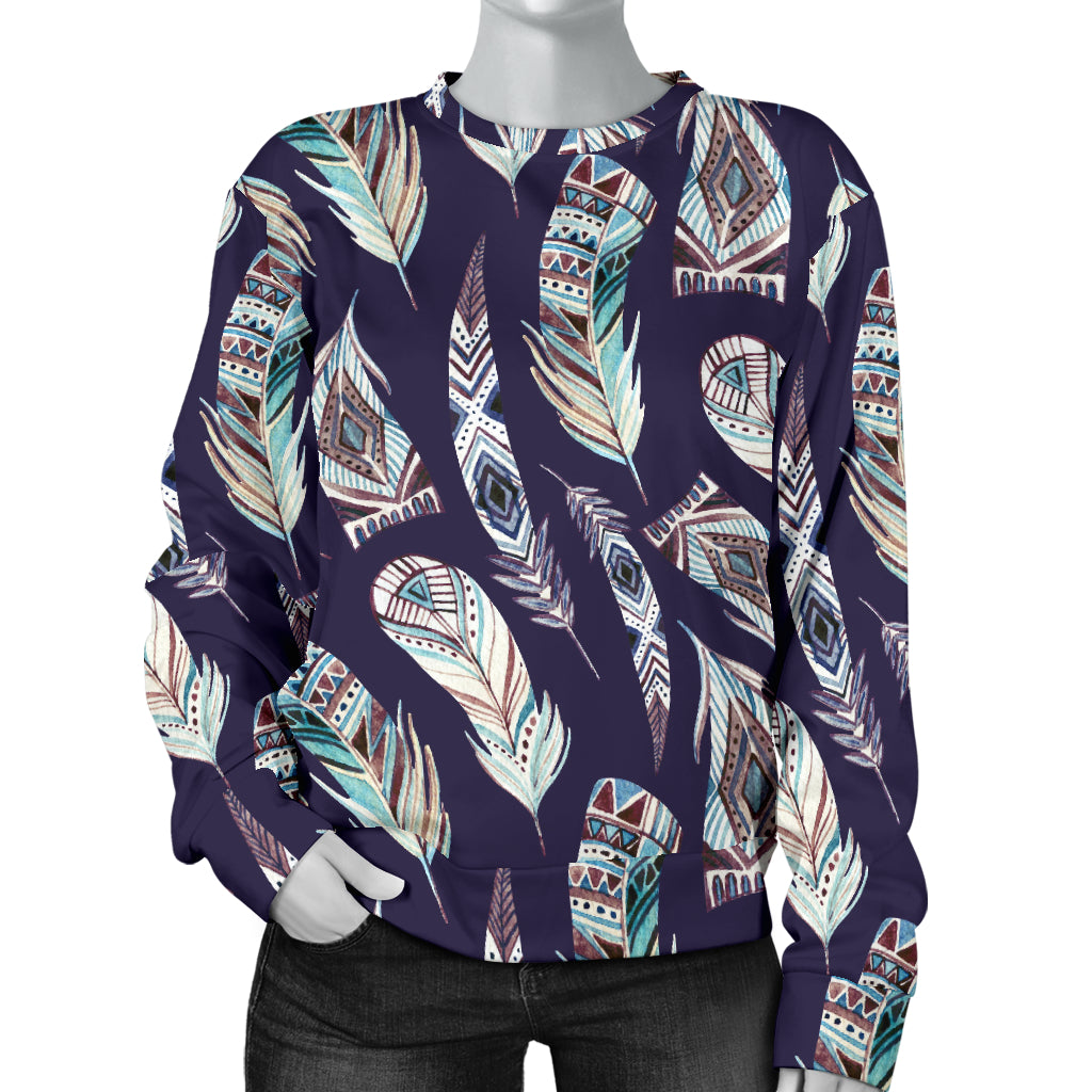 Feather Vintage Boho Design Print Women Long Sleeve Sweatshirt