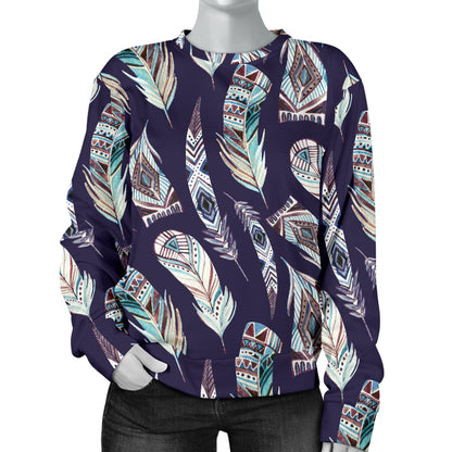 Feather Vintage Boho Design Print Women Long Sleeve Sweatshirt