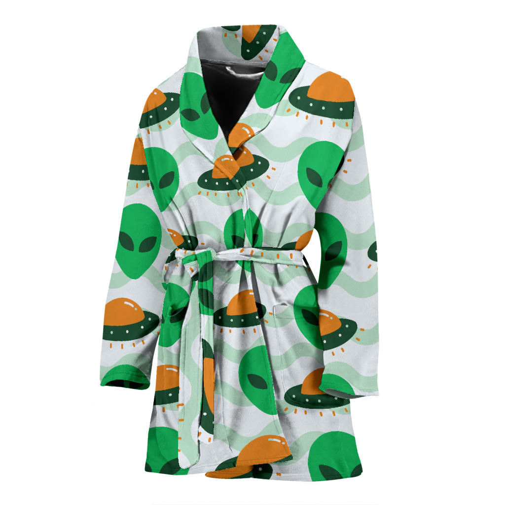 Alien UFO Pattern Print Design 04 Women Bathrobe