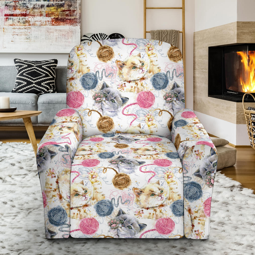 Cat Playing Yarn Pattern Print Design 07 Recliner Slipcover with Pocket