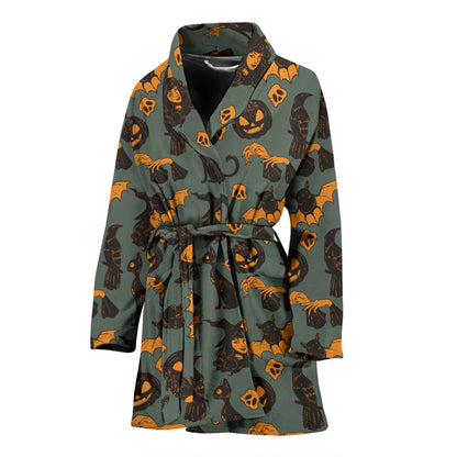 Witch Bat Halloween Print Design LKS305 Women Bathrobe