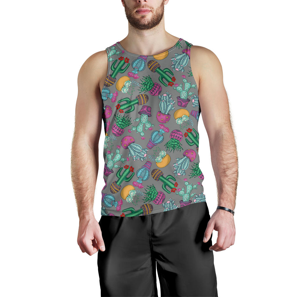 Cactus Colorful Print Pattern Men Tank Top