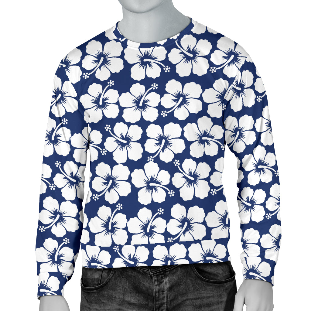 Hibiscus Blue Hawaiian Flower Pattern Men Long Sleeve Sweatshirt