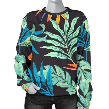 Tropical Palm Leaves Hawaiian Flower Women Long Sleeve Sweatshirt
