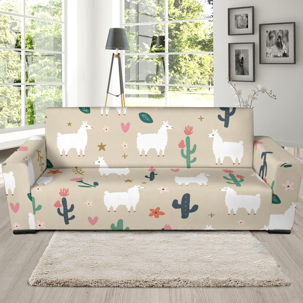 Llama Cactus Pattern Print Design 09 Sofa Slipcover