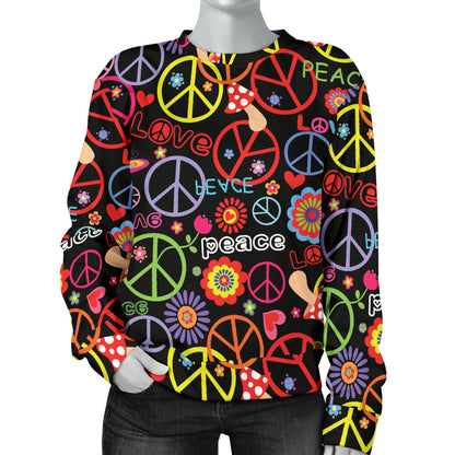 Peace Sign Colorful Design Print Women Long Sleeve Sweatshirt