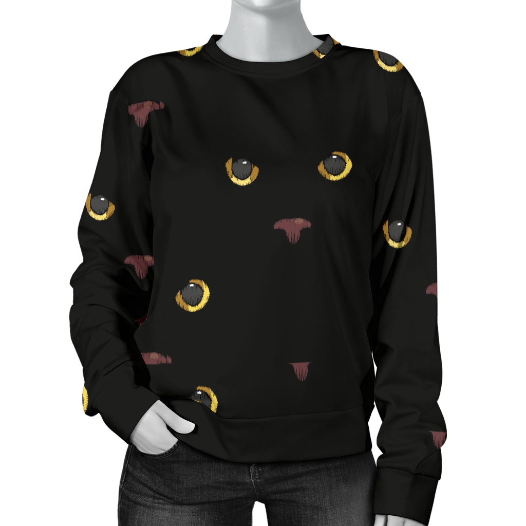 Black Cat Face Print Pattern Women Long Sleeve Sweatshirt
