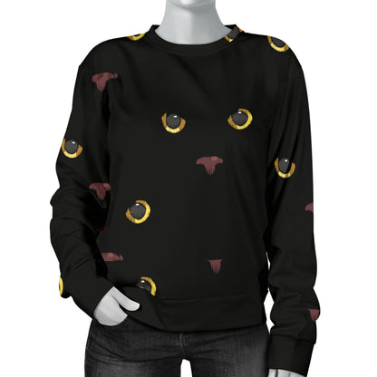 Black Cat Face Print Pattern Women Long Sleeve Sweatshirt
