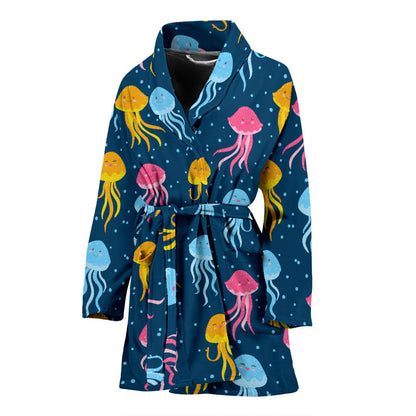 Jellyfish Pattern Print Design 04 Women Bathrobe