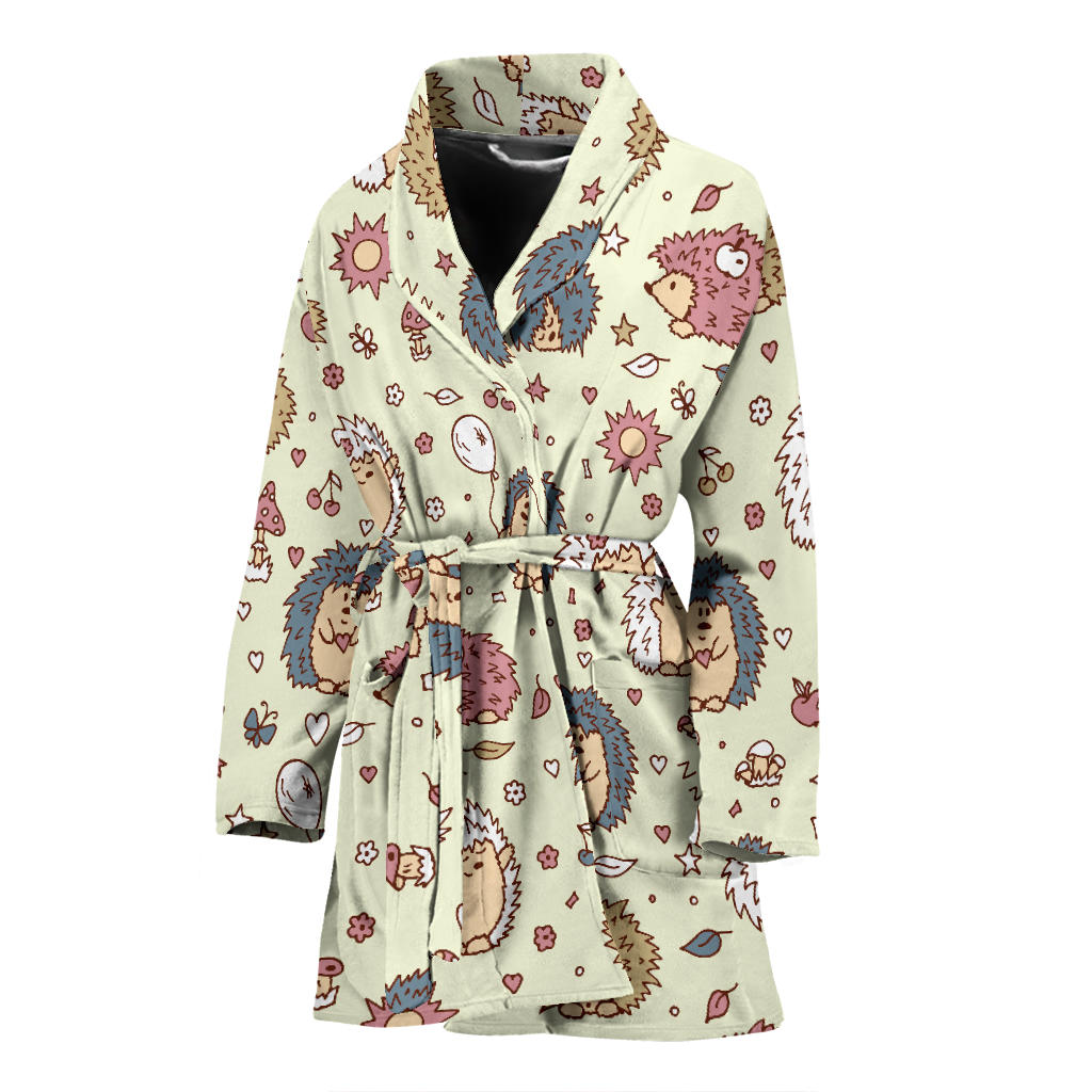 Hedgehog Cute Pattern Print Design 01 Women Bathrobe