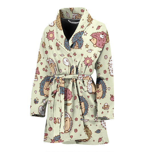 Hedgehog Cute Pattern Print Design 01 Women Bathrobe