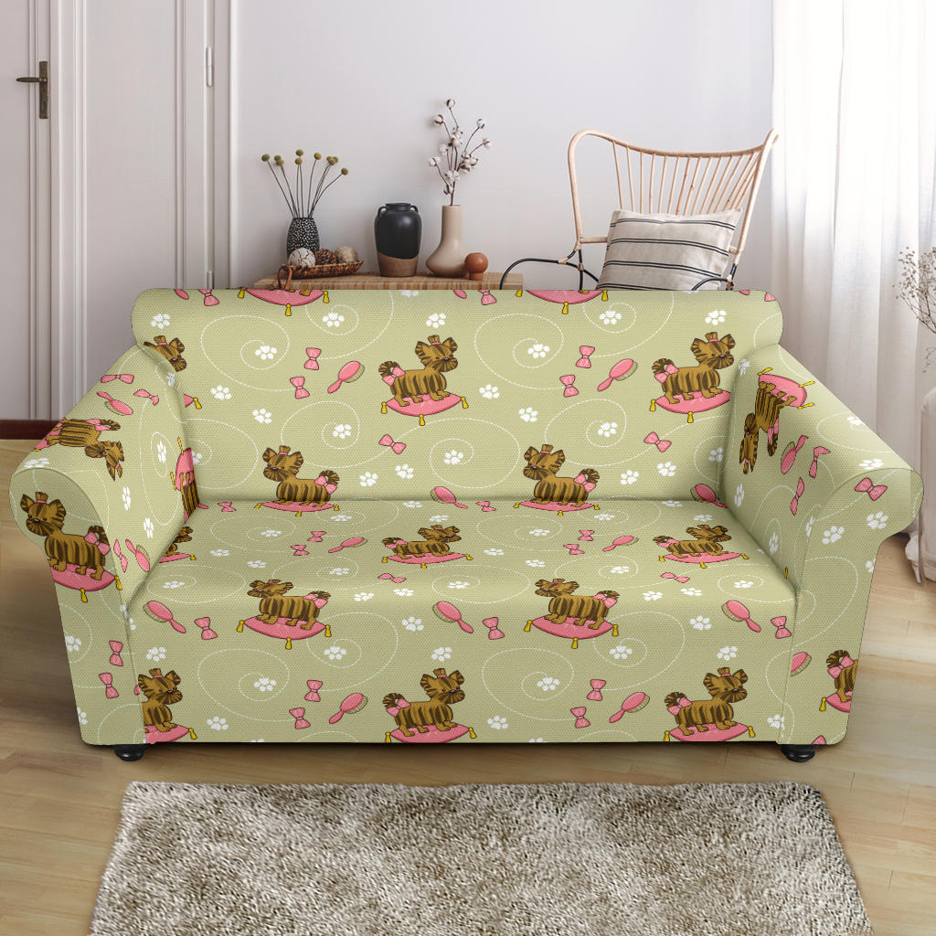 Yorkshire Cute Terriers Print Design LKS301 Loveseat Couch Slipcover