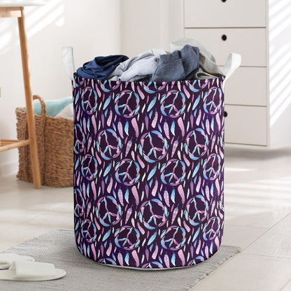 Peace Sign Feather Design Print Laundry Basket