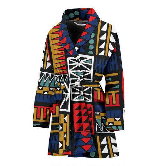Kente Pattern Print Design 02 Women Bathrobe