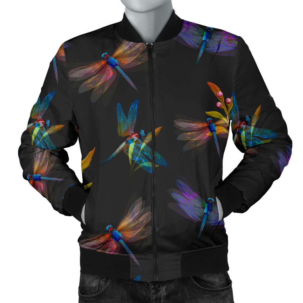 Dragonfly Colorful Realistic Print Men Bomber Jacket