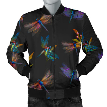 Dragonfly Colorful Realistic Print Men Bomber Jacket