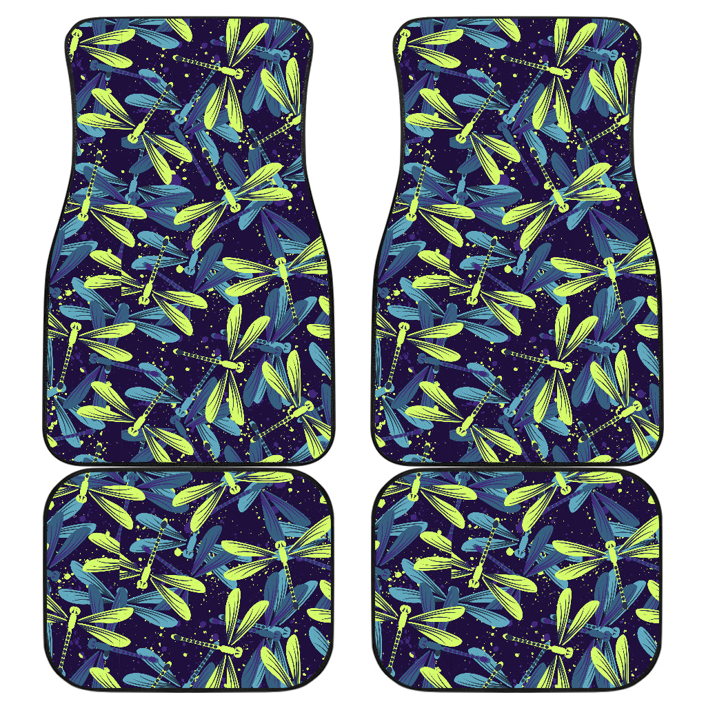 Dragonfly Lime Blue Print Pattern Car Floor Mats Front Back