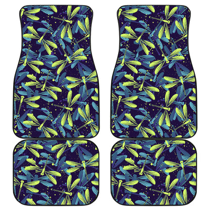 Dragonfly Lime Blue Print Pattern Car Floor Mats Front Back