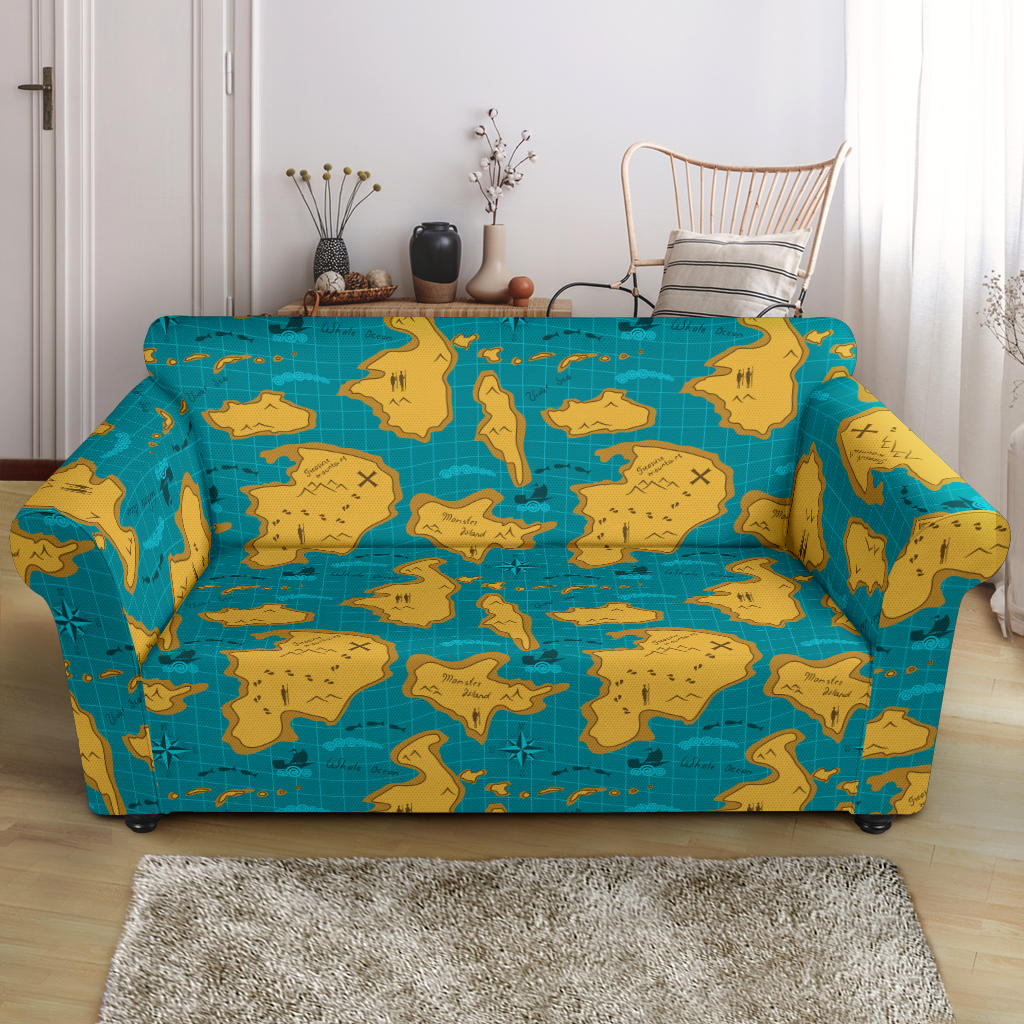 World Map Print Design LKS301 Loveseat Couch Slipcover