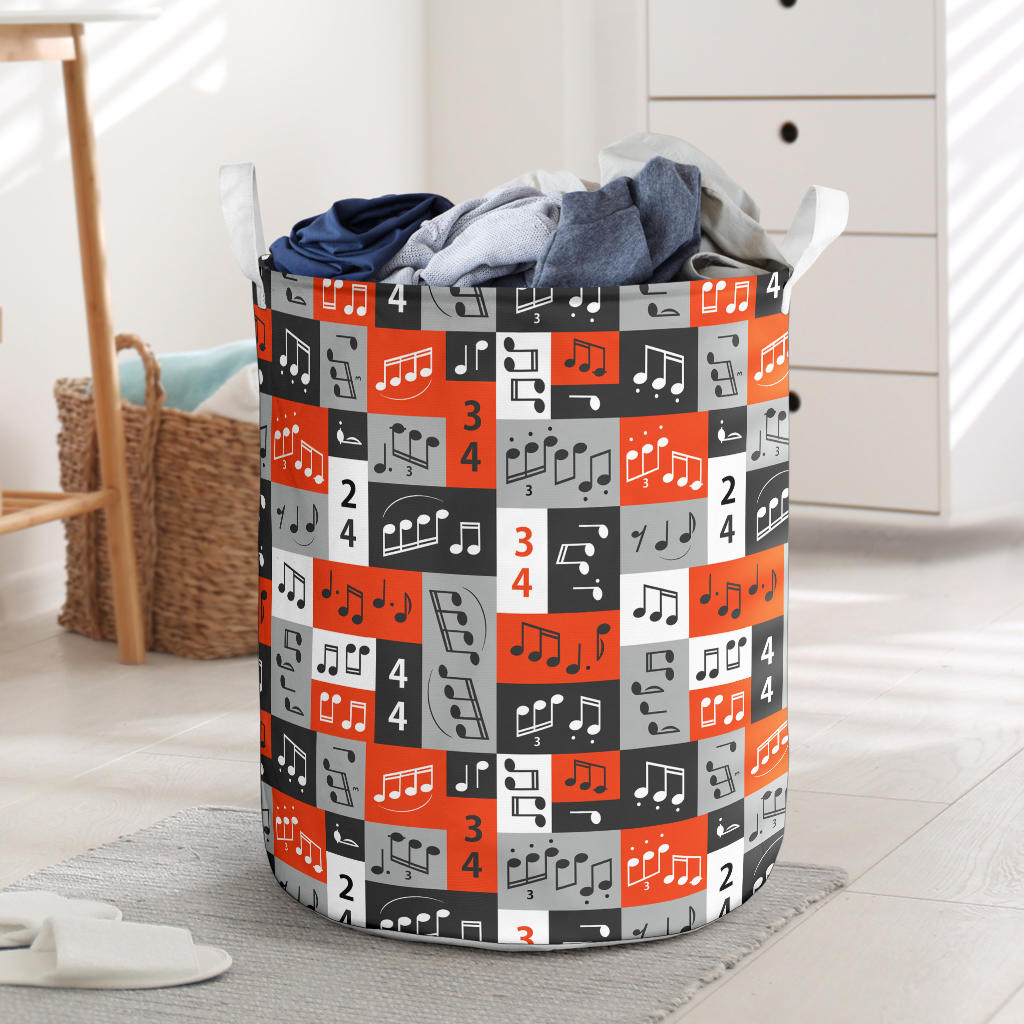 Music Note Design Themed Print Laundry Basket