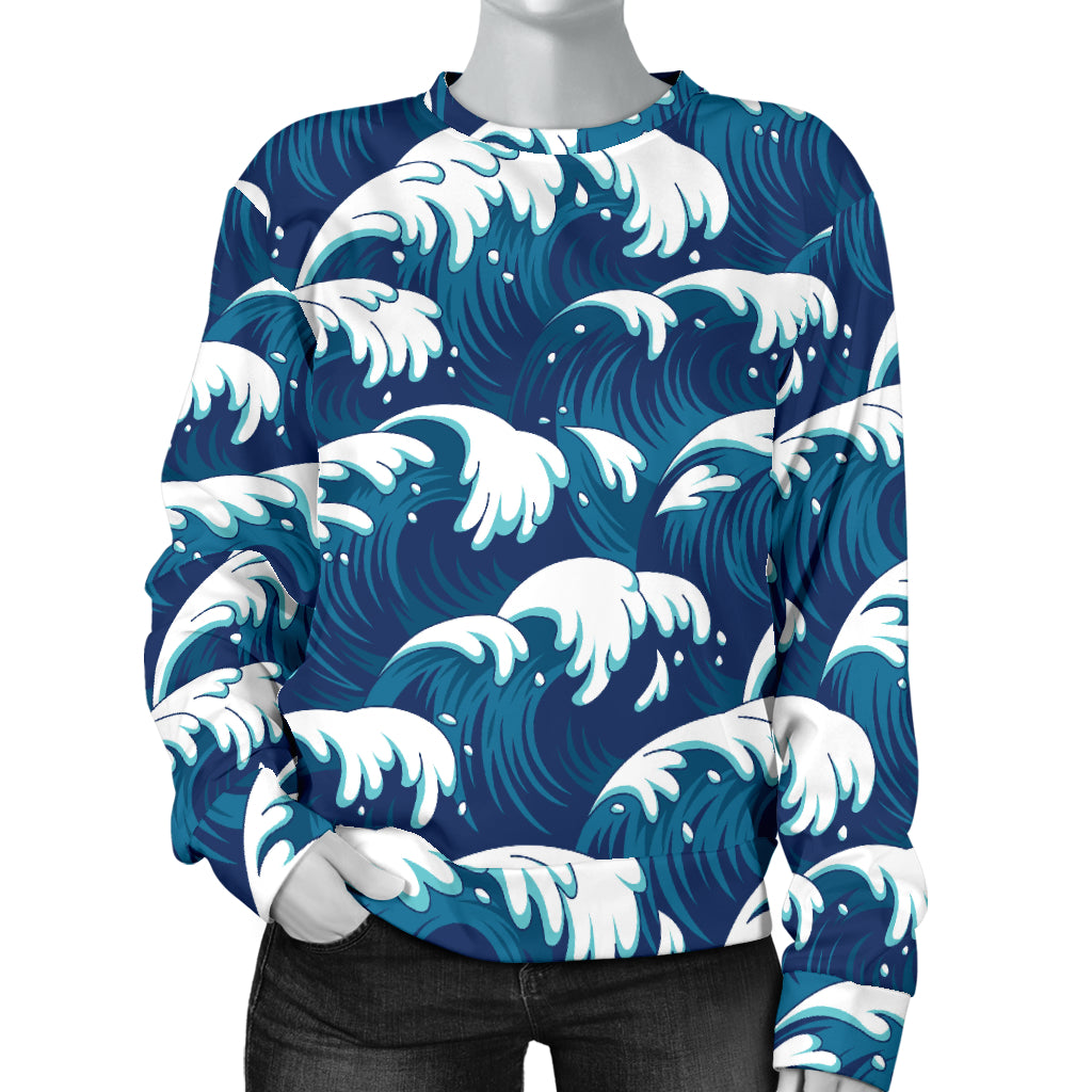 Ocean Wave Pattern Print Women Long Sleeve Sweatshirt
