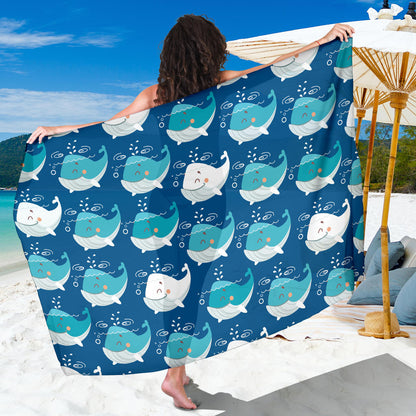 Blue Whale Pattern Print Design 01 Sarong Pareo Wrap