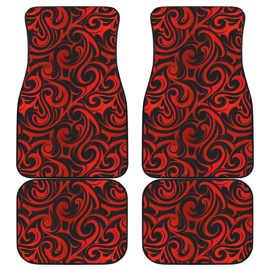 Maori Red Black Themed Design Car Floor Mats Front Back