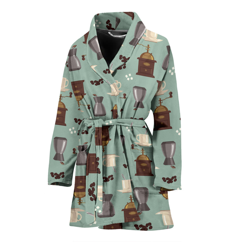 Coffee Pattern Print Design 04 Women Bathrobe