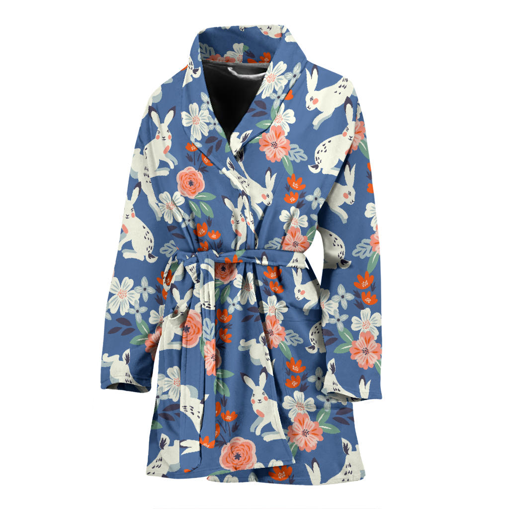 Bunny Pattern Print Design 07 Women Bathrobe