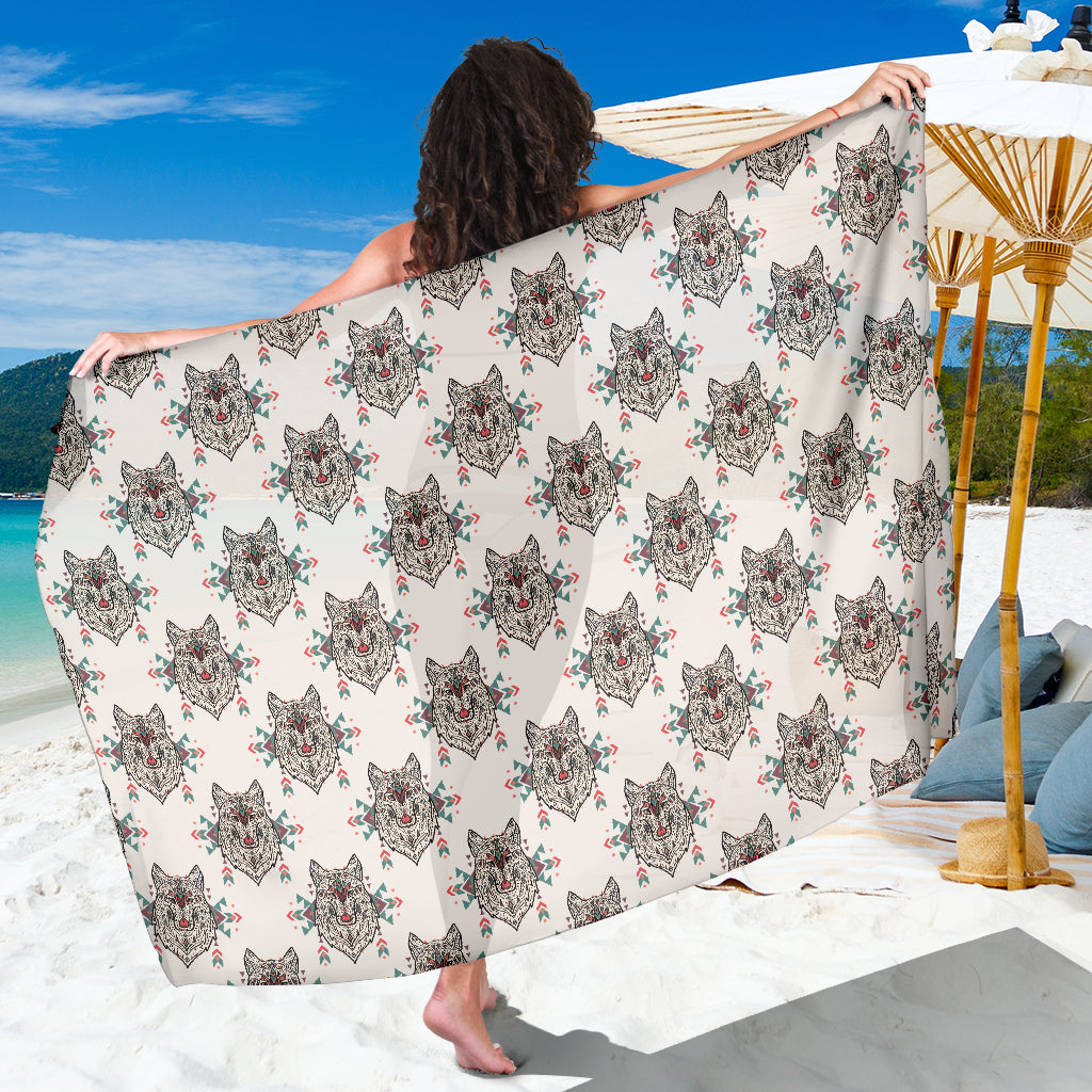 Aztec Wolf Pattern Print Design 01 Sarong Pareo Wrap