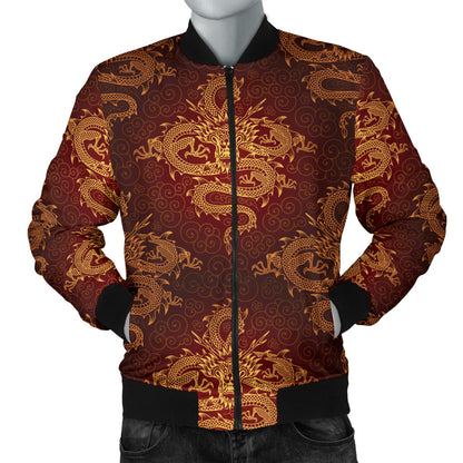 Chinese Dragons Gold Design Men Bomber Jacket