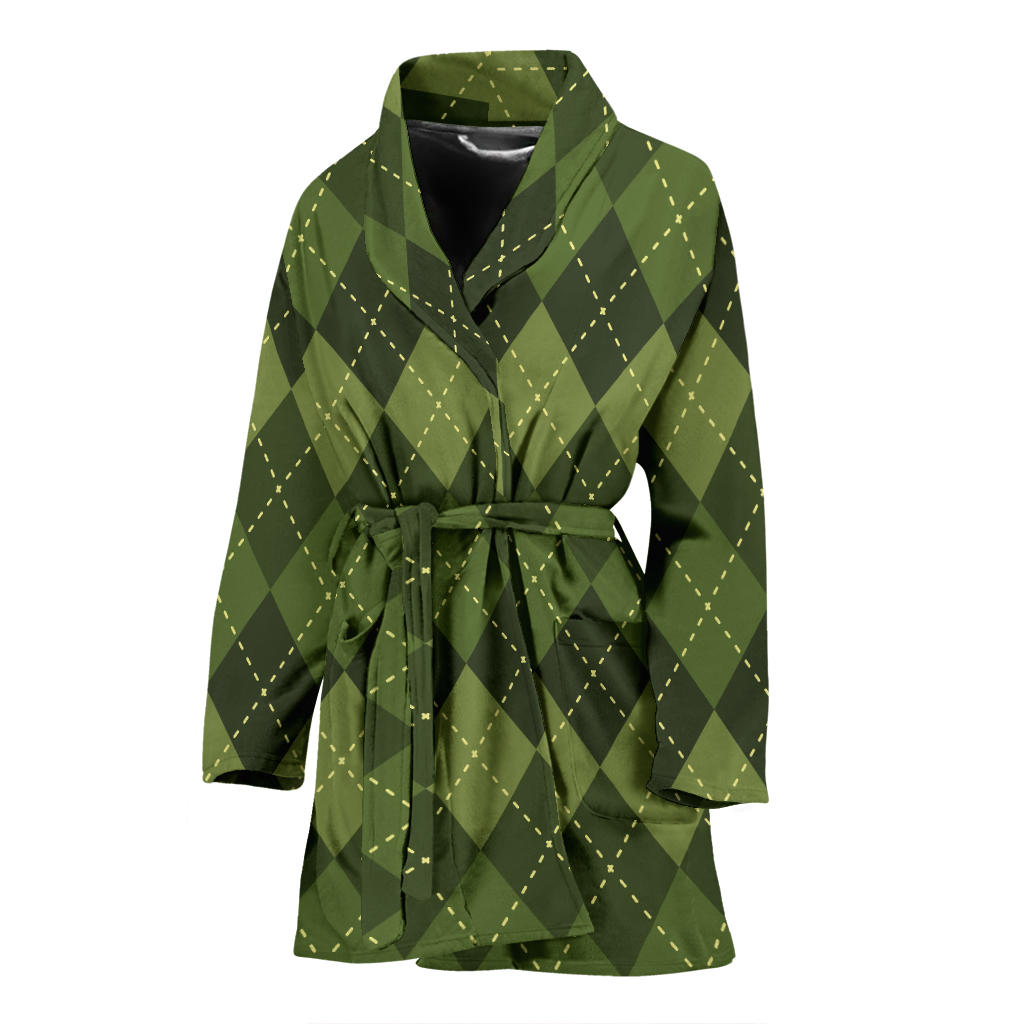 Argyle Green Pattern Print Design 01 Women Bathrobe