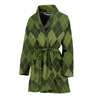 Argyle Green Pattern Print Design 01 Women Bathrobe