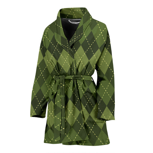 Argyle Green Pattern Print Design 01 Women Bathrobe