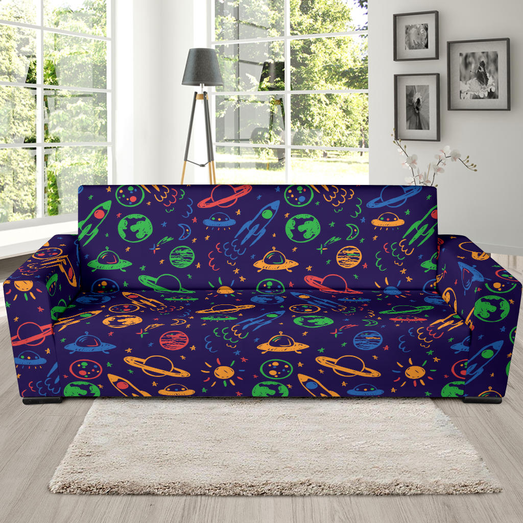 UFO Space Rocket Print Design LKS302 Sofa Slipcover