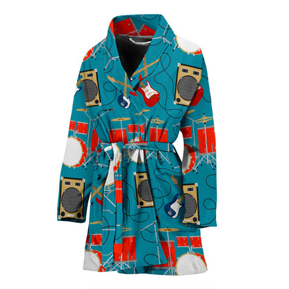 Drum Set Guitar Pattern Print Design 02 Women Bathrobe