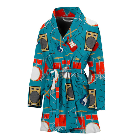 Drum Set Guitar Pattern Print Design 02 Women Bathrobe