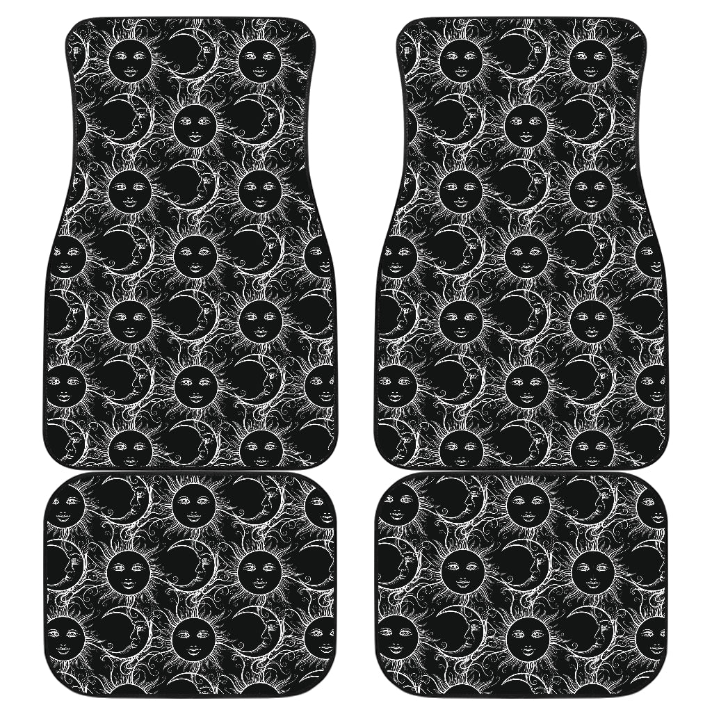 Sun Moon White Design Themed Print Car Floor Mats Front Back