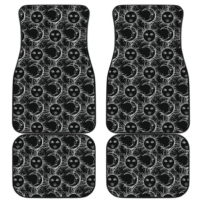 Sun Moon White Design Themed Print Car Floor Mats Front Back