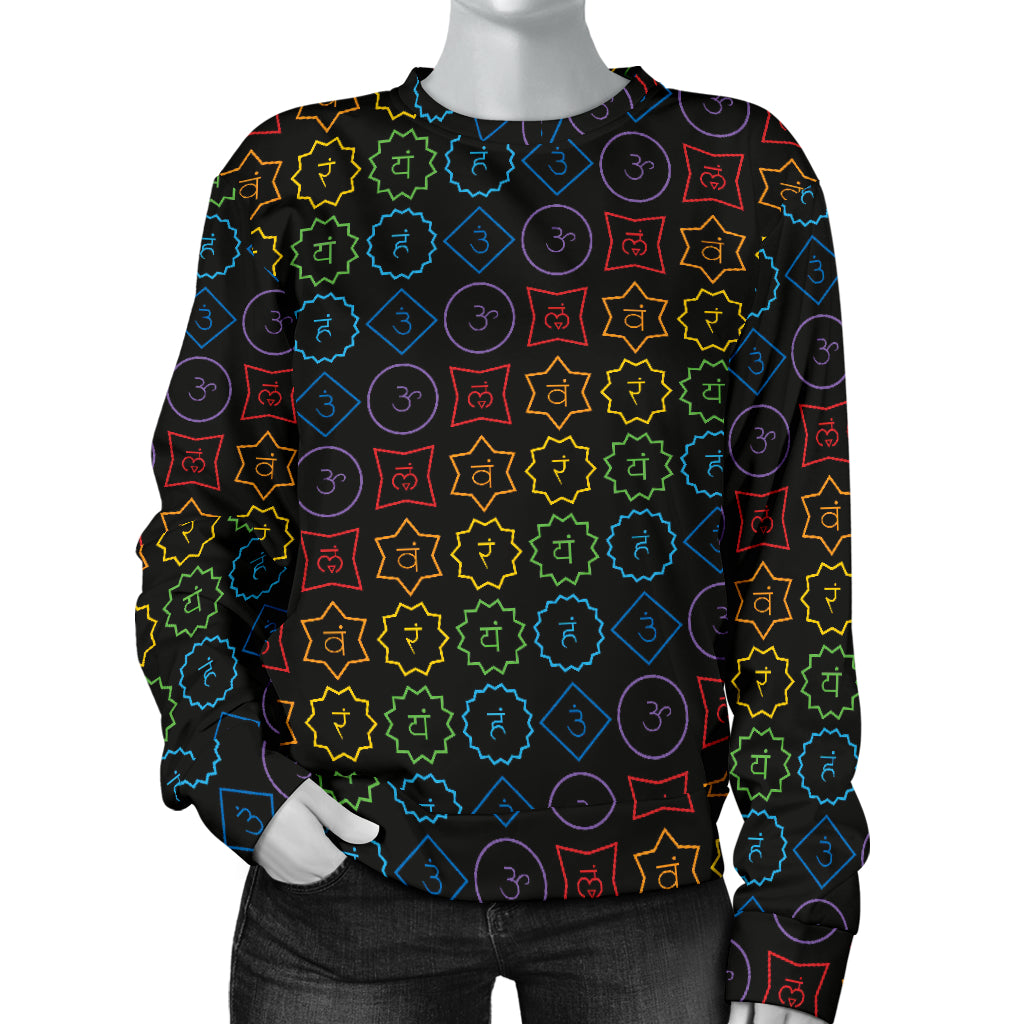 Chakra Colorful Symbol Pattern Women Long Sleeve Sweatshirt