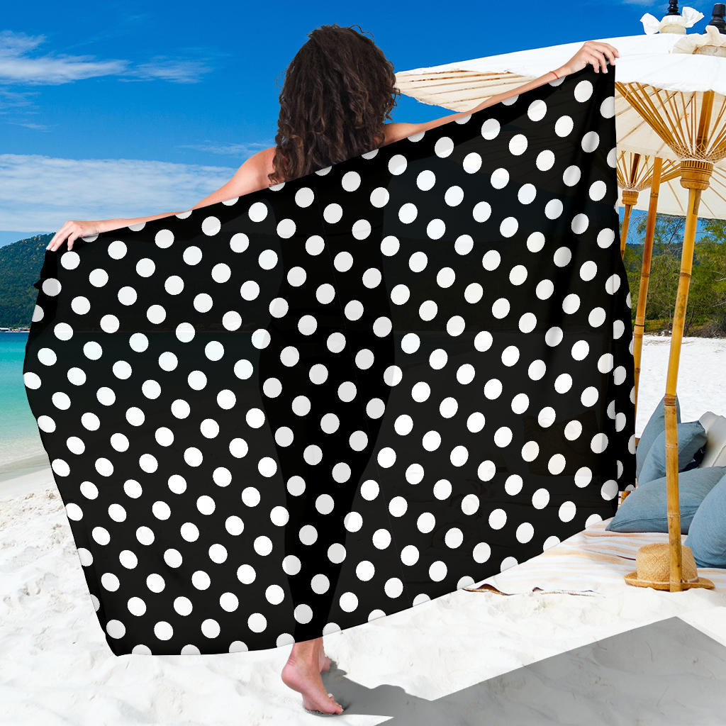 Polka Dot Black White Pattern Print Design 03 Sarong Pareo Wrap