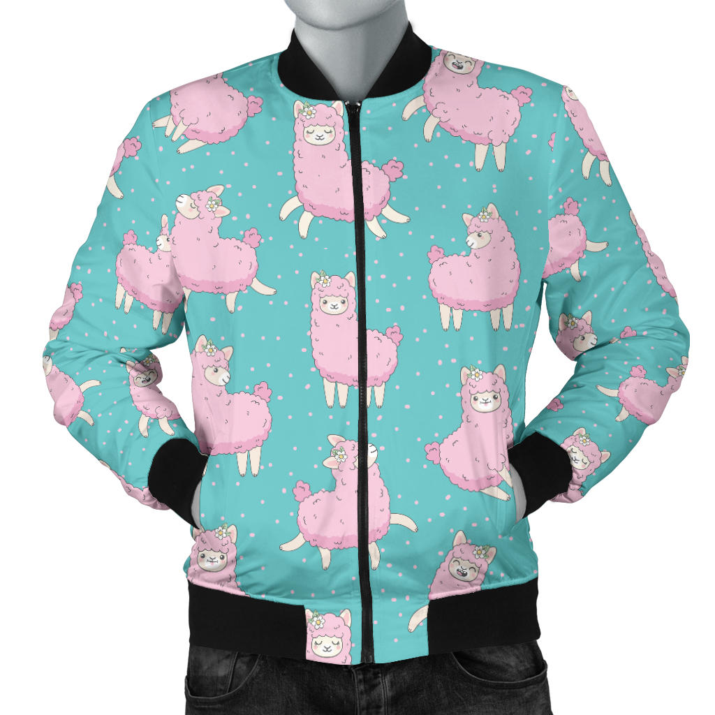 Alpaca Cartoon Design Themed Print Men Bomber Jacket