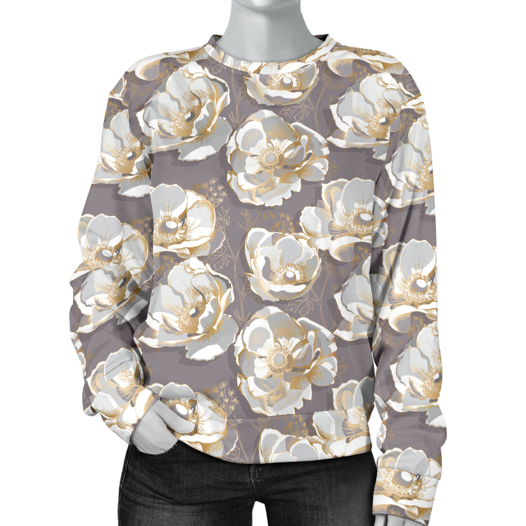 Elegant Grey Flower Print Women Long Sleeve Sweatshirt
