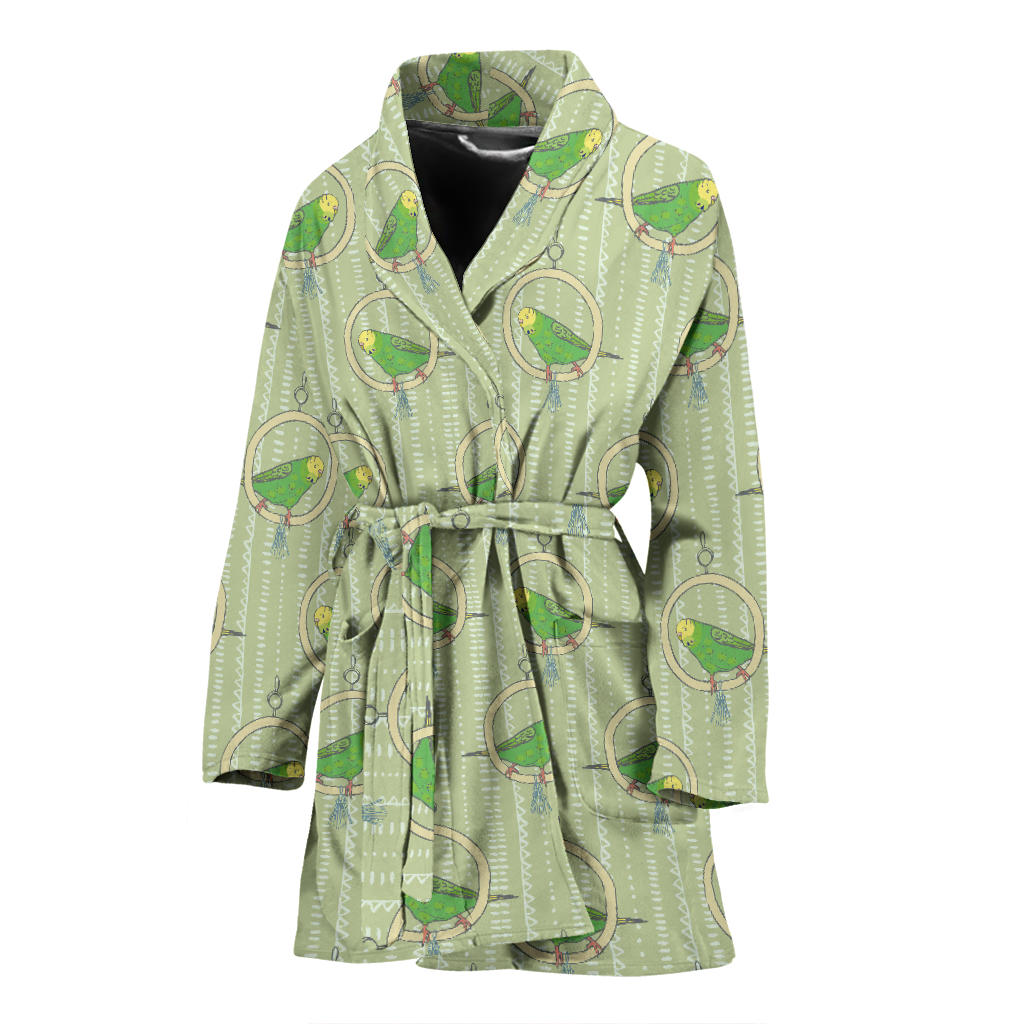 Budgerigar Pattern Print Design 02 Women Bathrobe