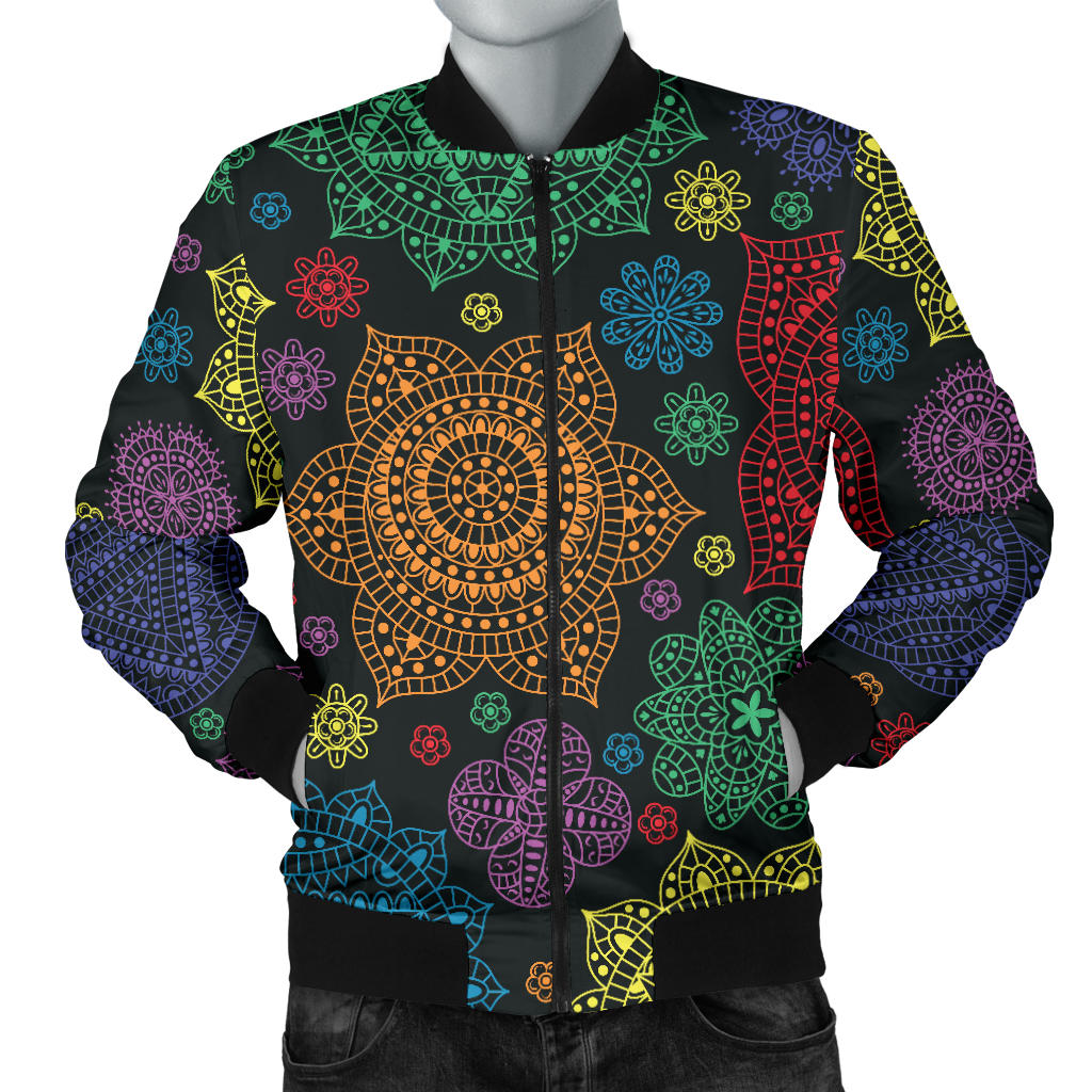 Chakra Mandala Print Pattern Men Bomber Jacket
