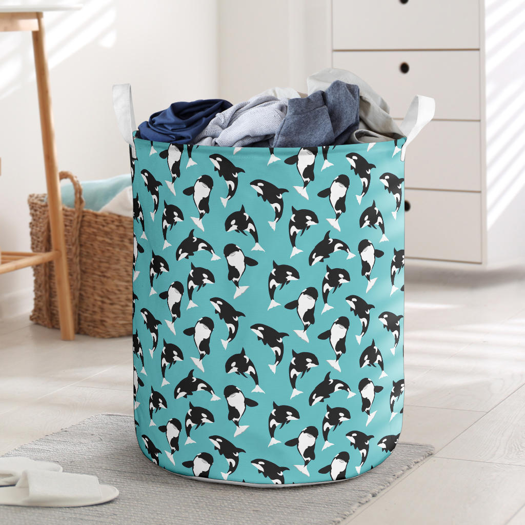 Whale Action Design Themed Print Laundry Basket