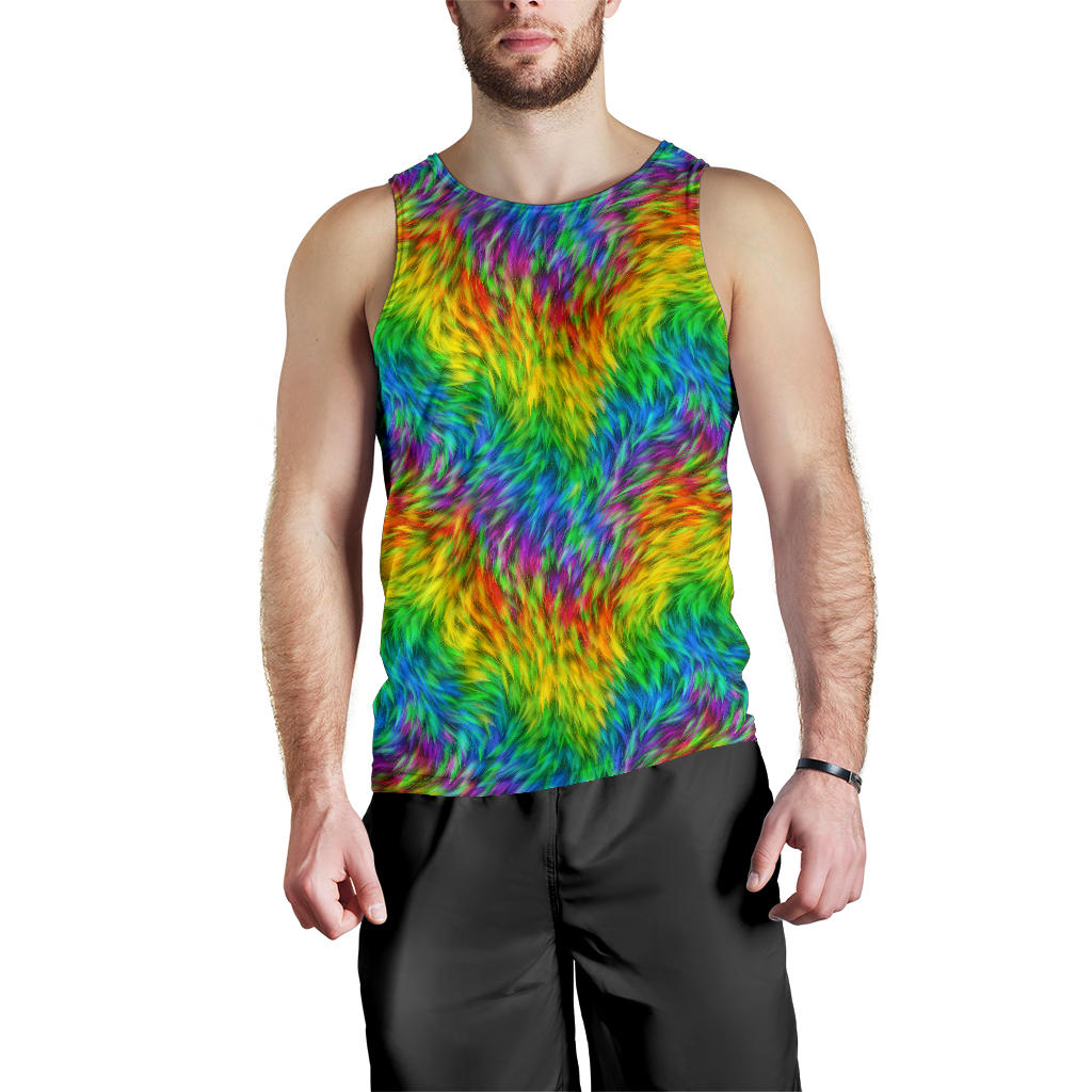 Rainbow Fur Design Print Men Tank Top