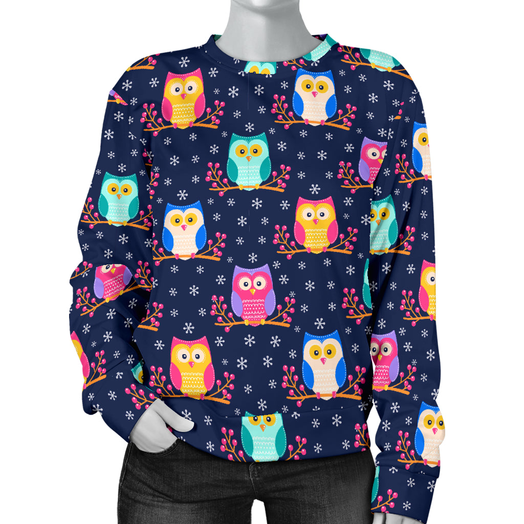 Owl Cute Themed Design Print Women Long Sleeve Sweatshirt